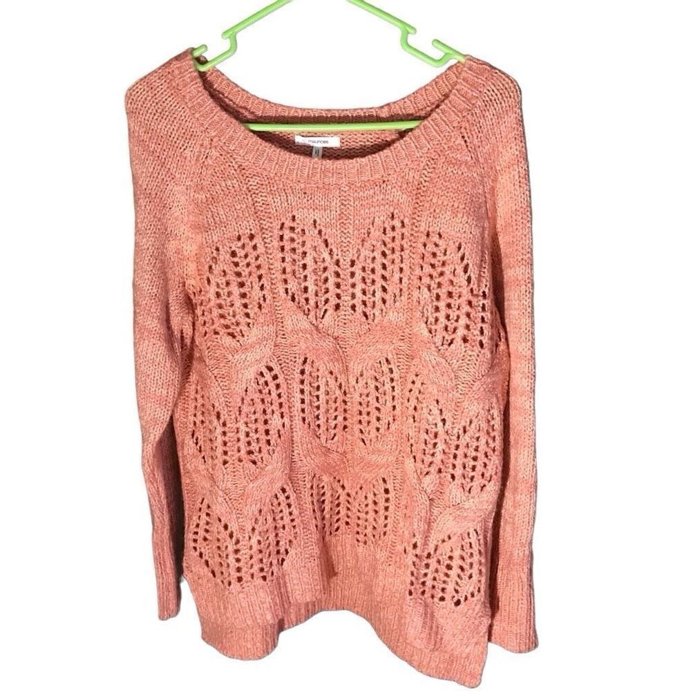 Maurices peach open weave Sweater top size Large New with tags women’s - Picture 2 of 4